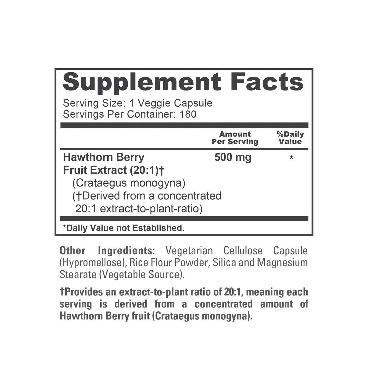 NusaPure Hawthorn Berry 20:1 Extract, 500 mg 180 Veg Caps, Suitable for Vegetarians, Vegan, Non-GMO Dietary Supplement