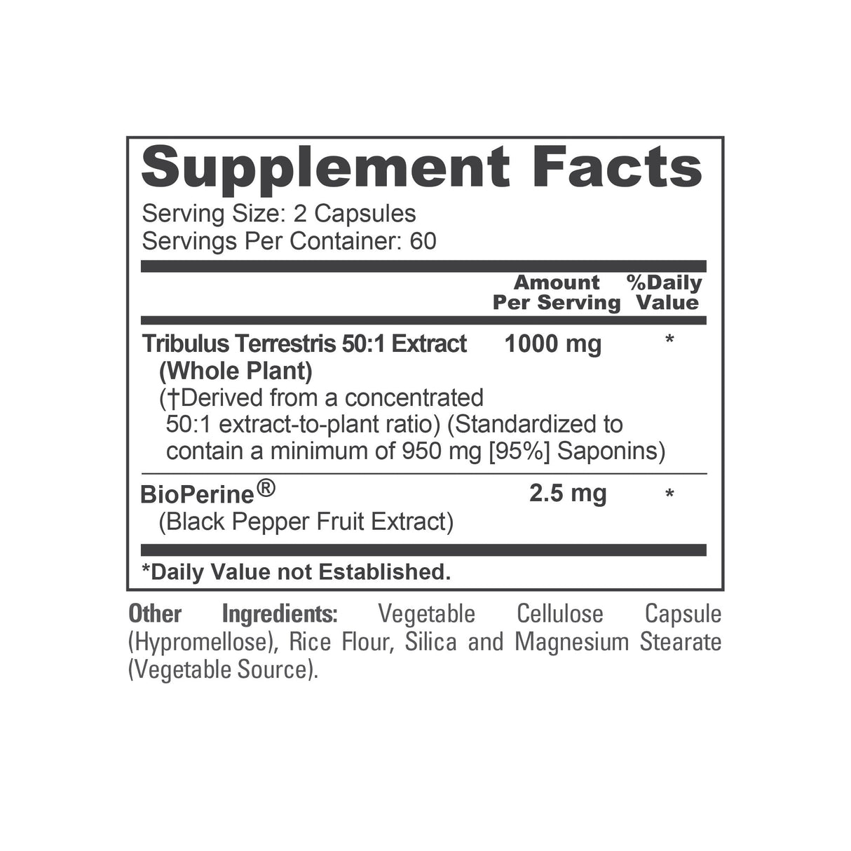 NusaPure Tribulus Terrestris 50:1 Extract, 1000 mg | 120 Veggie Caps | 95% Steroidal Saponins | Non-GMO, Bioperine