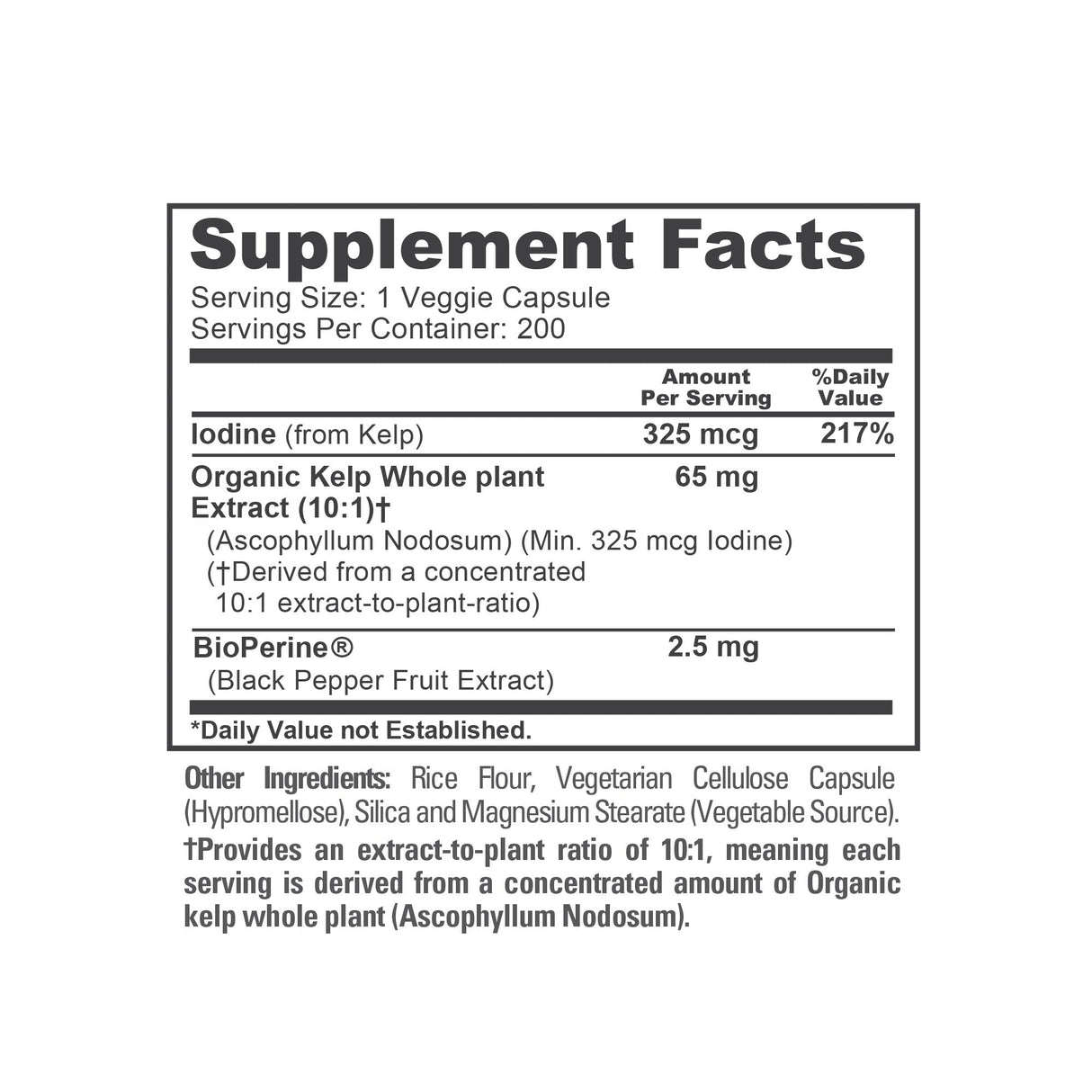 NusaPure Sea Kelp Natural Iodine 325mcg 10:1 Extract, 65 mg Capsule 200 Count (Non-GMO, Vegan)