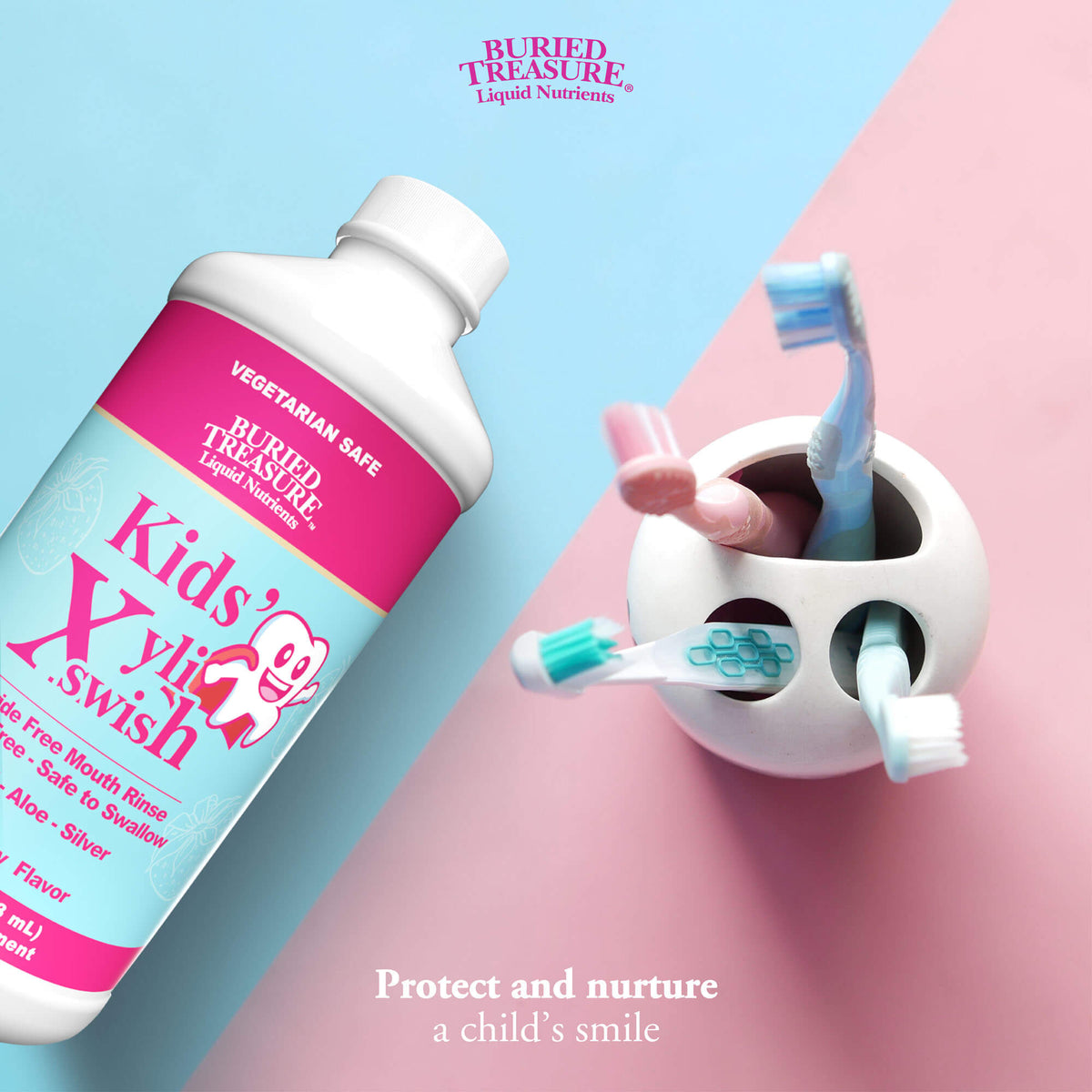 Kids' XyliSwish – All-Natural Strawberry-Flavored Mouth Rinse, 48 Servings