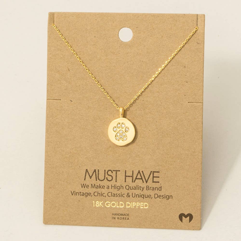 Gold Dipped Pave Dog Paw Pendant Necklace