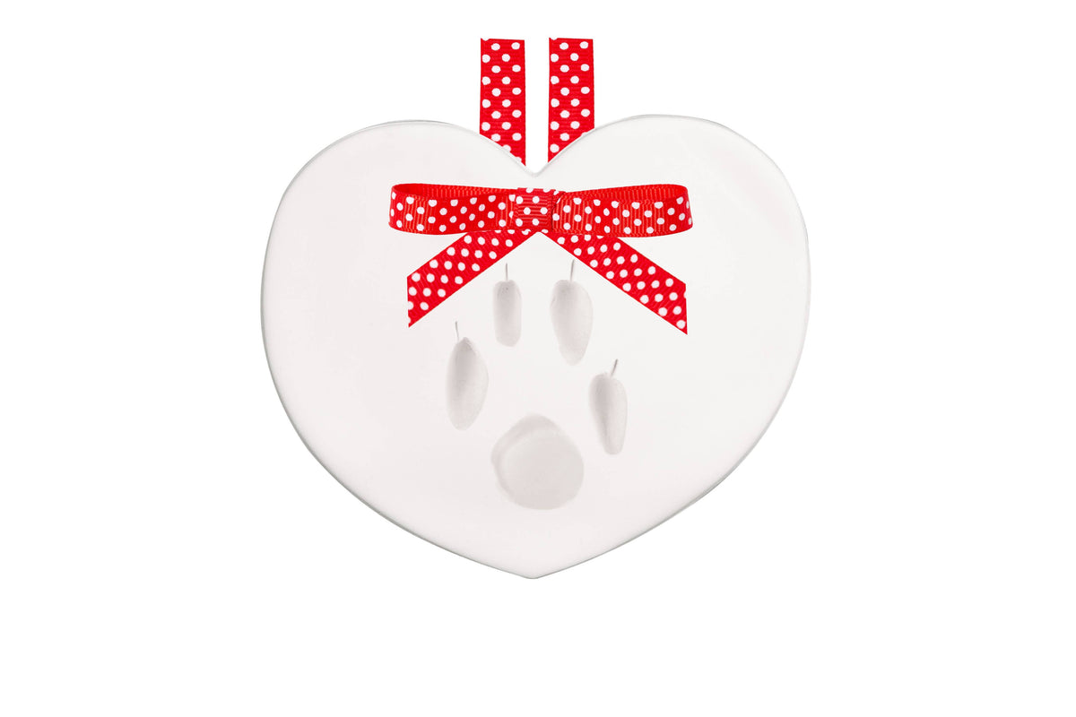 Pawprints Keepsake Hanging Holiday Ornament, Heart Shape
