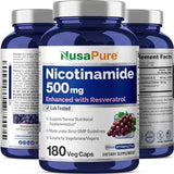 NusaPure Nicotinamide with Resveratrol (Vitamin B-3) 500 mg - 180 Vegetarian Caps (Non-GMO & Vegan)