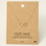 Gold Dipped Dog Paw Heart Cutout Pendant Necklace