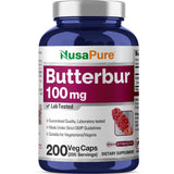 NusaPure Butterbur Extract 100mg per caps 200 Veggie Capsules (Non-GMO, Vegetarian, Vegan)
