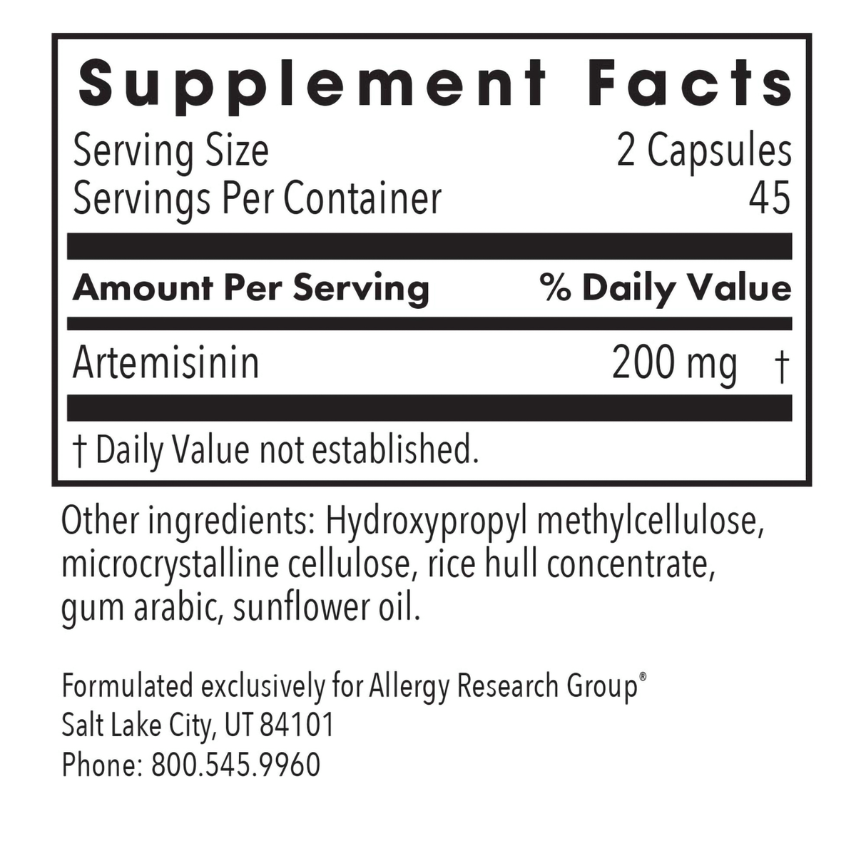 Artemisinin 100 mg 90 vegcaps