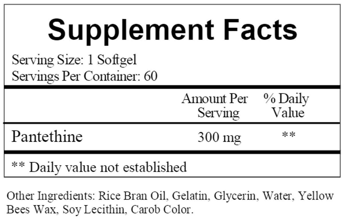 Pantethine Vitamin B5 Coenzyme Yeast-Free 60 Softgels
