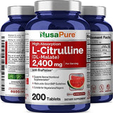 NusaPure L-Citrulline 2,400mg 200 Vegetarian Tablets (Non-GMO, Gluten Free, 100-Day Supply, Bioperine)