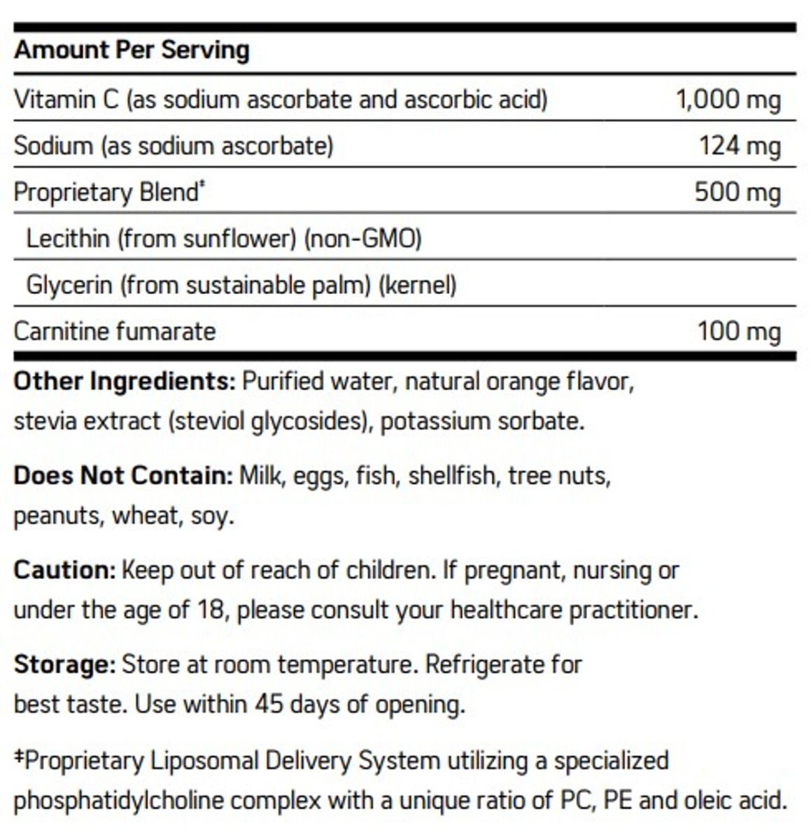 Liposomal Vitamin C 30 Servings Liquid