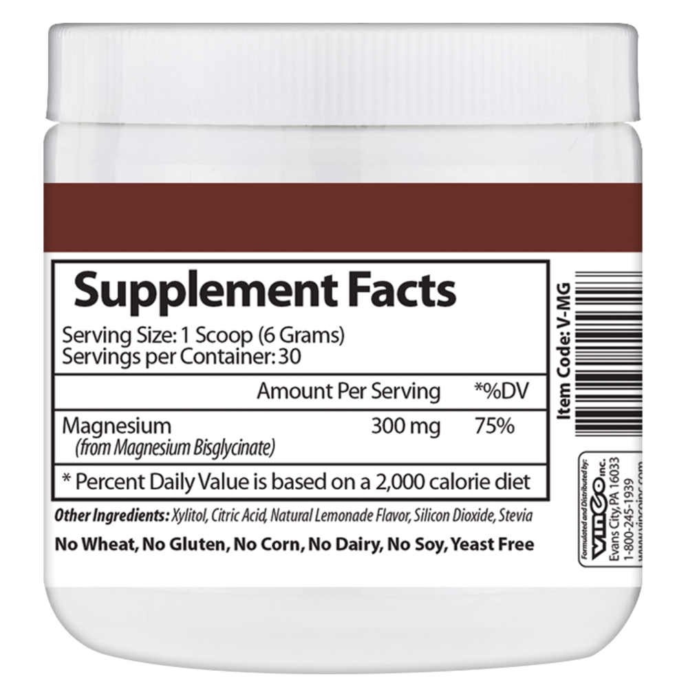 Magnesium Bisglycinate 6.35 oz (180 g) Powder Lemonade