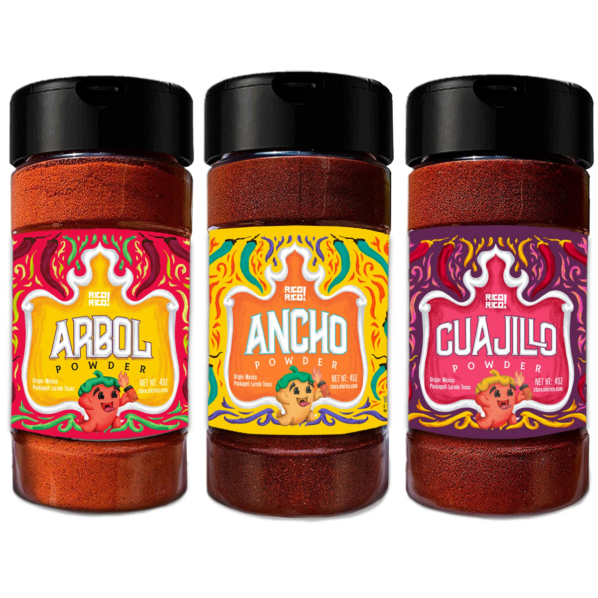 Rico Rico Chile Powder 3 Pack Bundle - Ancho, Guajillo, and Arbol