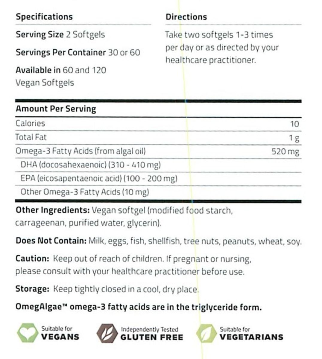 OmegAlgae TG520 120 Softgels