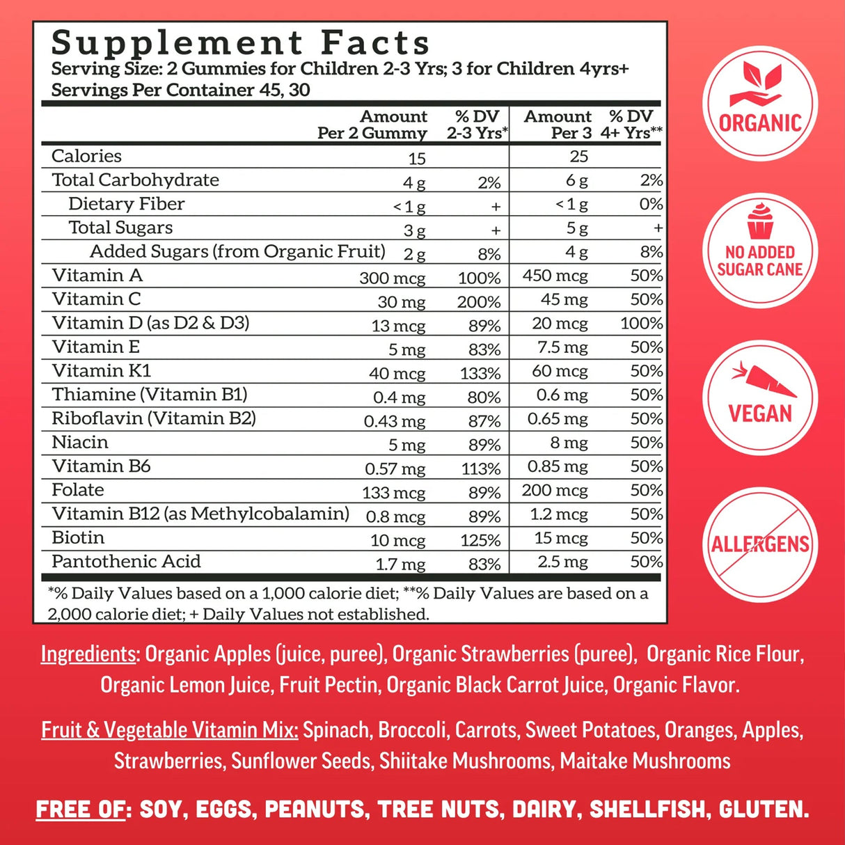 Kids Whole Food Multivitamin Gummies, Strawberry (90 ct)