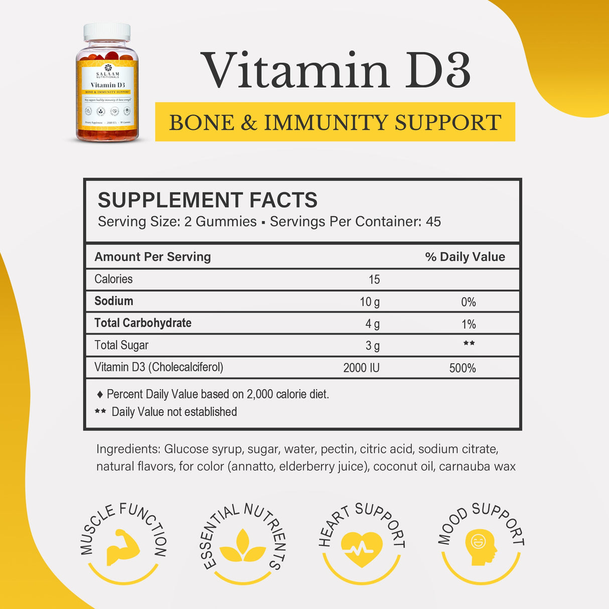 Halal Vitamin D3 2000 IU Gummies - 90 Count | Salaam Nutritionals